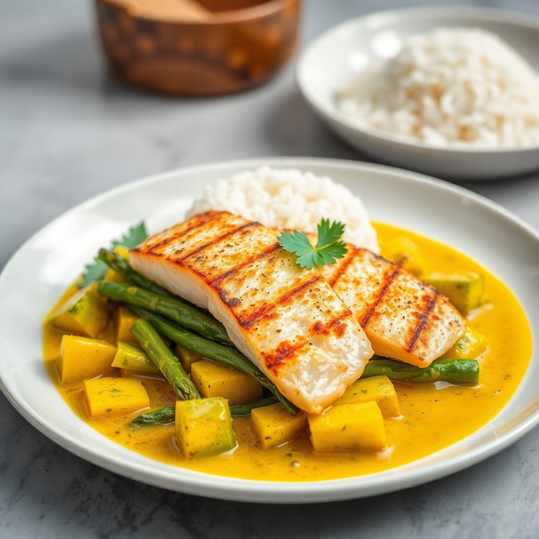 Curry de Courgettes et Asperges avec Pavé de Truite Grillé
