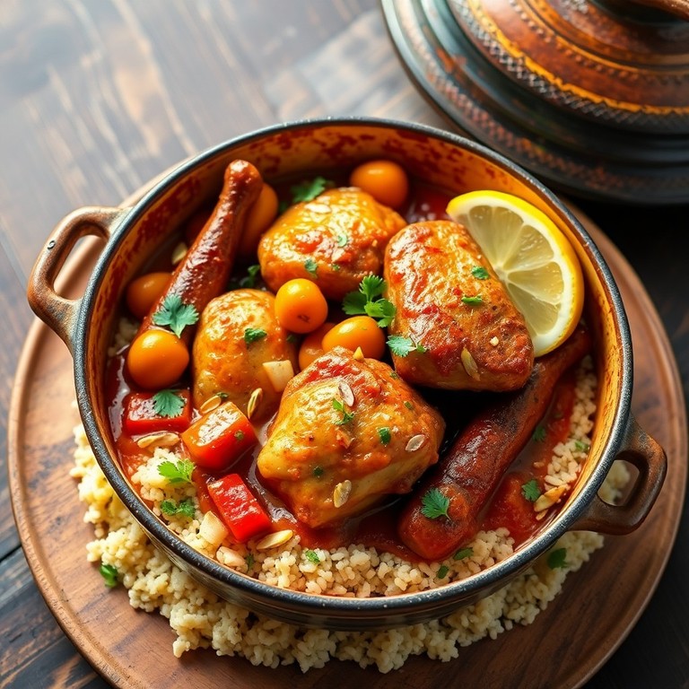 Poulet aux merguez et semoule parfumée