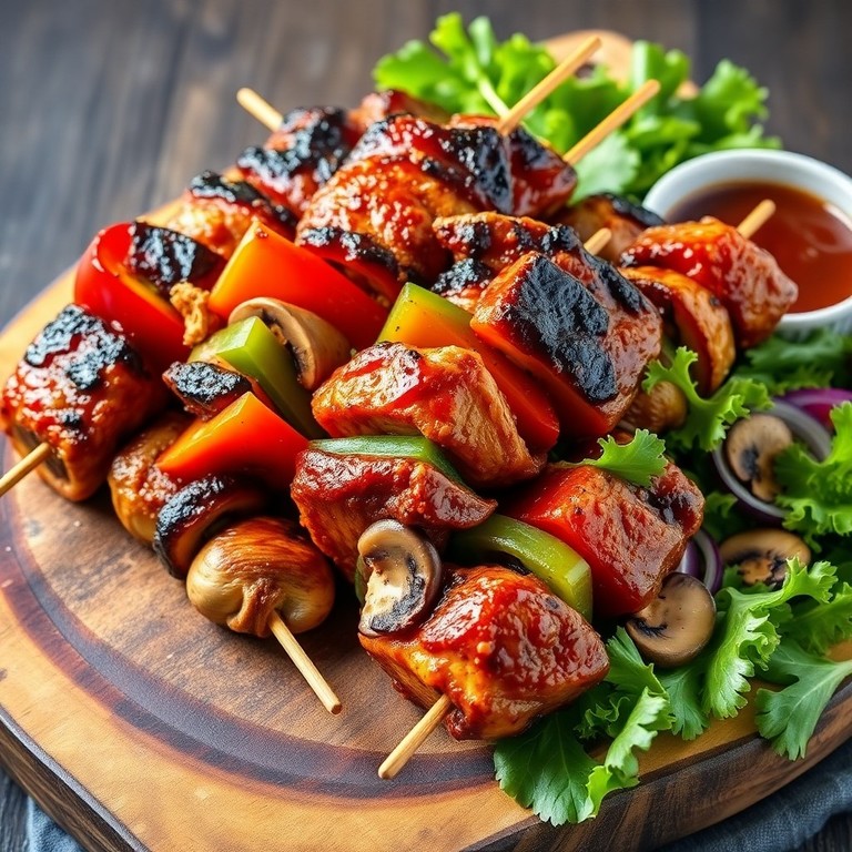 Pollo a la BBQ en Brochetas con Verduras