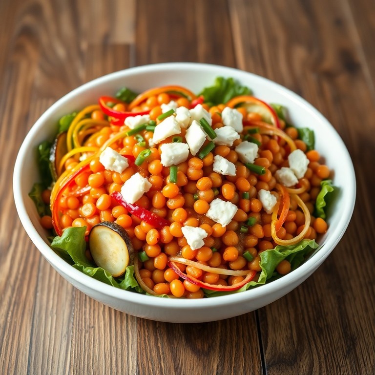 Salade de lentilles corail aux légumes croquants et chèvre frais