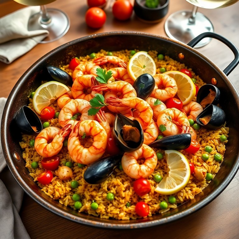 Seafood Paella with Brown Rice and Fresh Vegetables