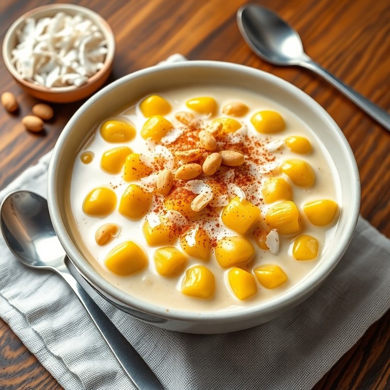 Canjica Cremosa com Coco e Amendoim Tostado