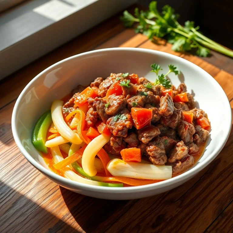 Salteado de Puerros y Carne con Vino Blanco