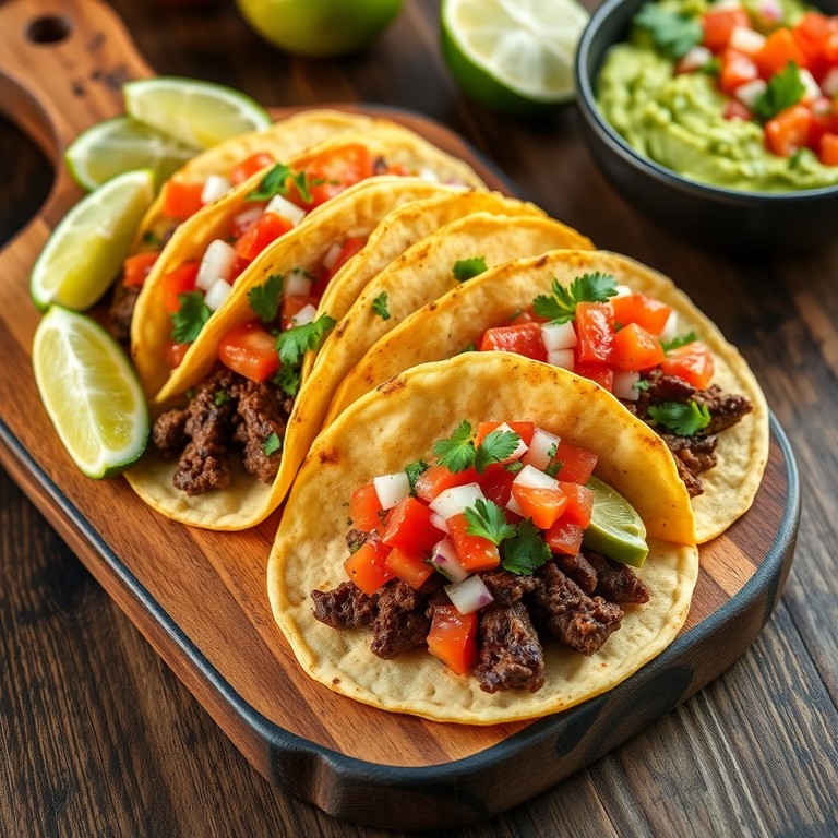 Tacos de Carne Molida a la Parrilla con Guacamole y Pico de Gallo