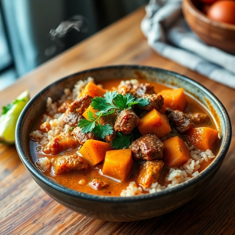 Curry Massaman con Carne y Boniato en Olla de Cocción Lenta