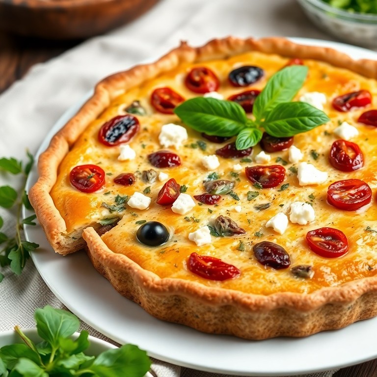 Mediterrane Gemüse-Quiche mit getrockneten Tomaten und Feta