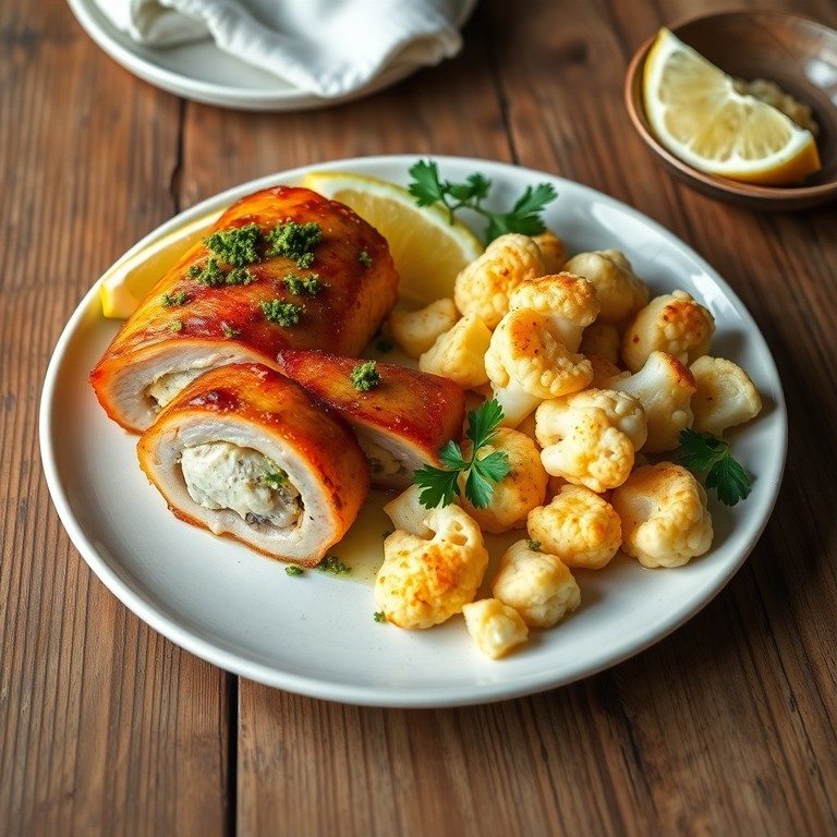 Stuffed Pork Belly with Spicy Gremolata and Shirred Cauliflower