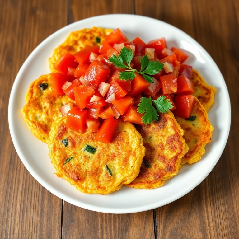 Zucchetti-Puffer mit Tomaten-Paprika-Salsa