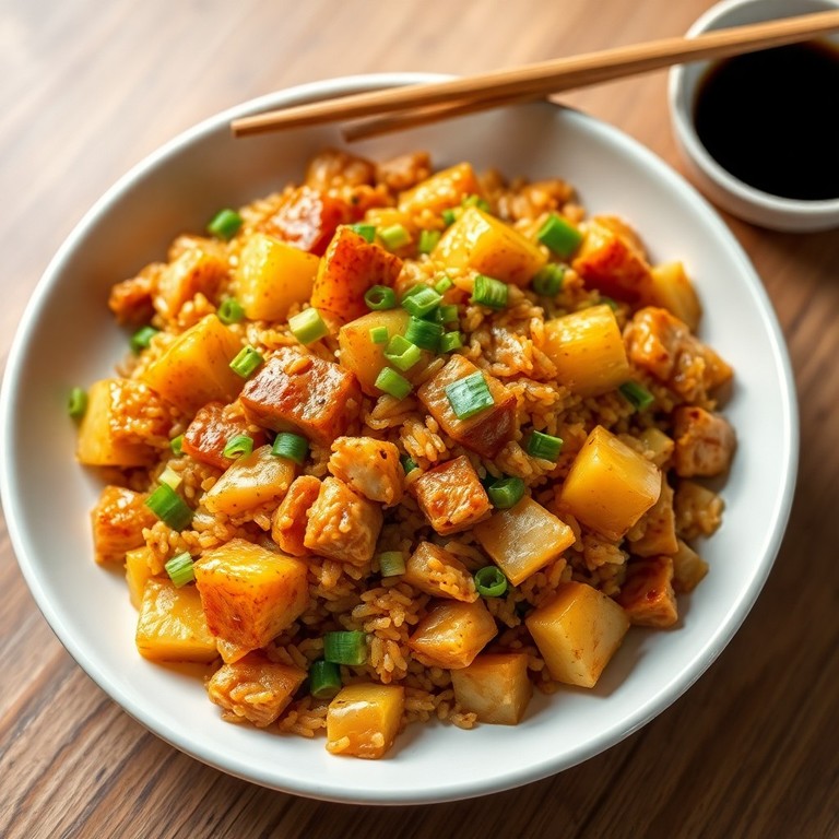 Arroz Frito con Pollo y Papas en Estilo Asiático