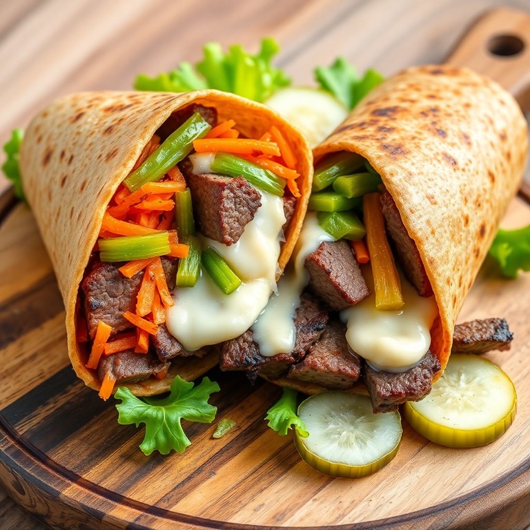 Wrap gourmet au steak et légumes croquants