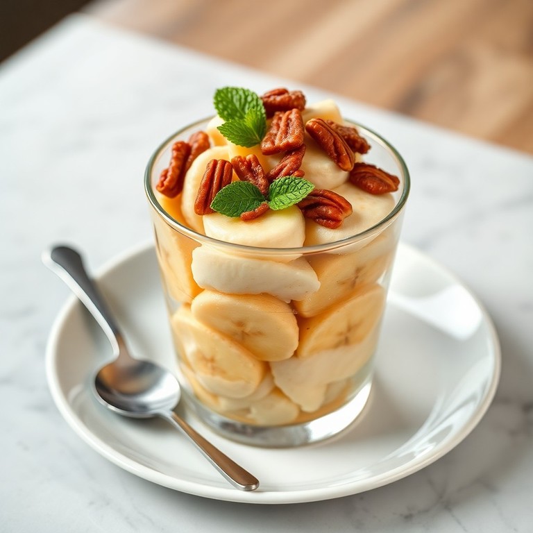 Parfait glacé à la banane et vanille avec caramel de noix de pécan