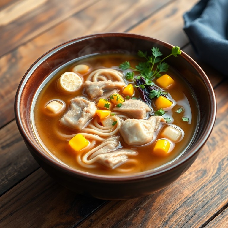Japanese Purple Mountain Yam Udon Soup with Chicken and Vegetables