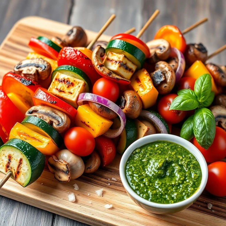 Brochettes de légumes grillés et pesto de basilic