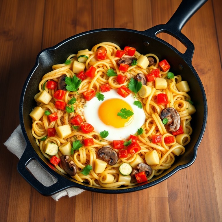 Nudelpfanne mit Ei und Gemüse