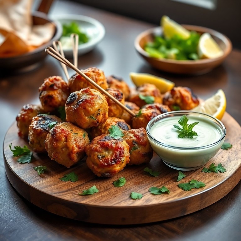 Grilled Chicken Mince Koftas with Mint Yogurt Dip