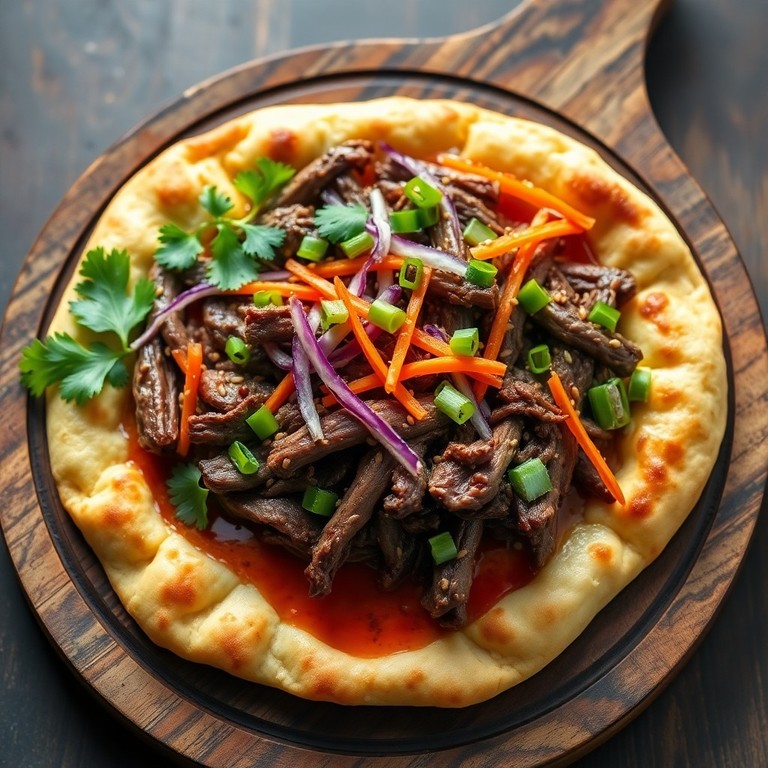 Sweetened Tangy Korean Pulled Beef Flatbread with Dairy-Free Pizza Crust