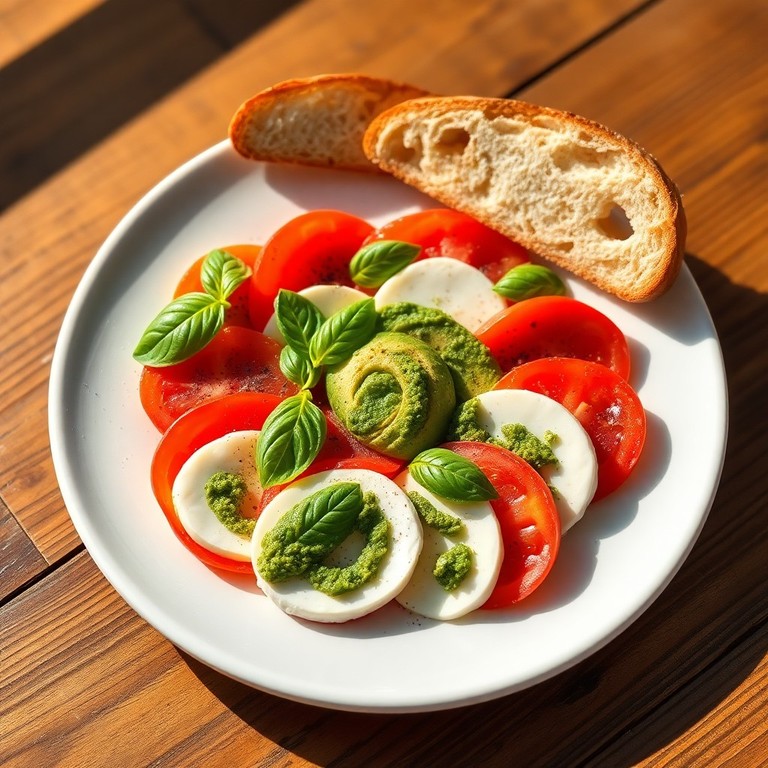 Ensalada Capresa con Aguacate y Pesto de Albahaca