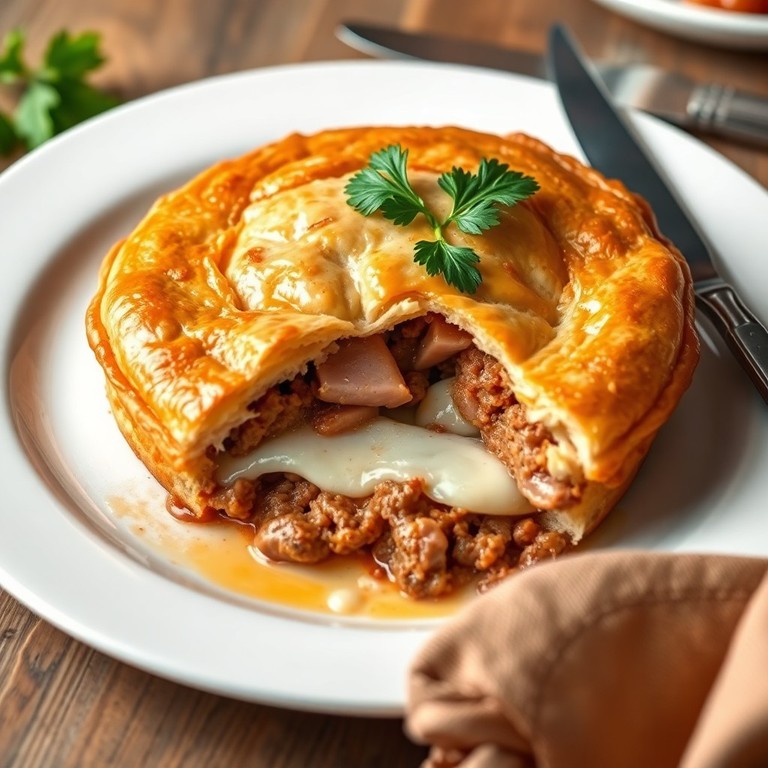 Torta Salgada de Carne Moída, Presunto e Queijo