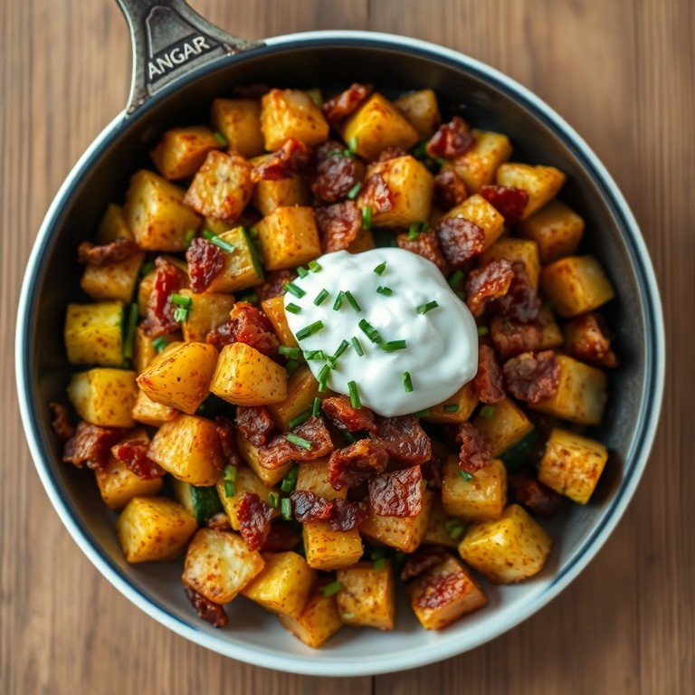 Potato & Zucchini Hash with Sour Cream Drizzle