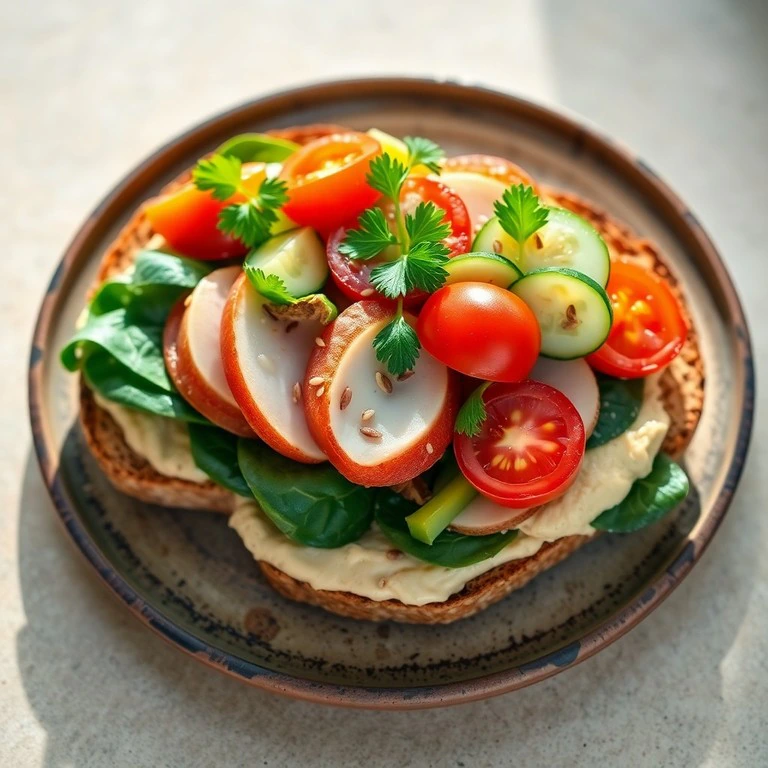 Sándwich abierto mediterráneo de pavo y verduras