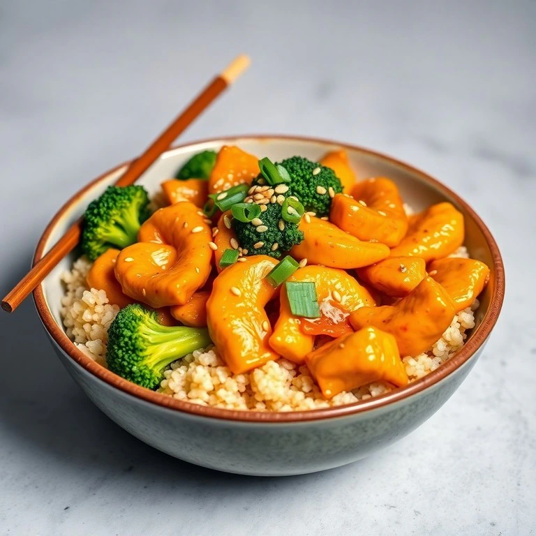 Salteado de pollo a la cúrcuma con quinoa y brócoli en estilo asiático