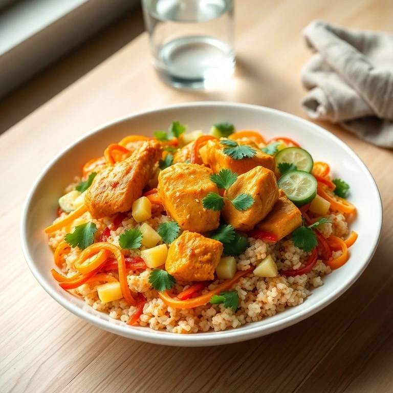 Ensalada templada de pollo y quinoa con especias doradas