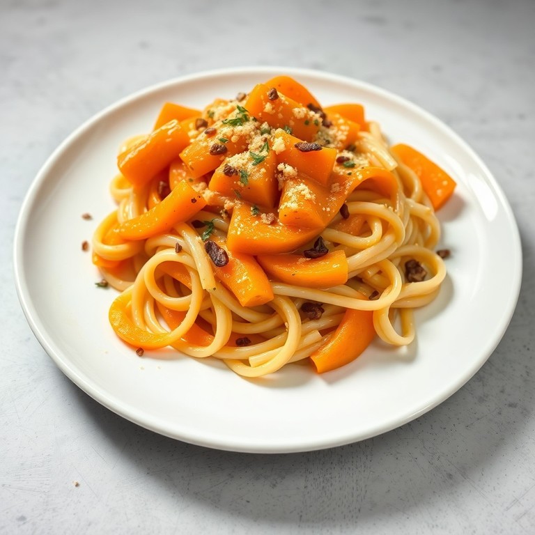 Linguini Integral com Molho Cremoso de Batata Doce e Jiló
