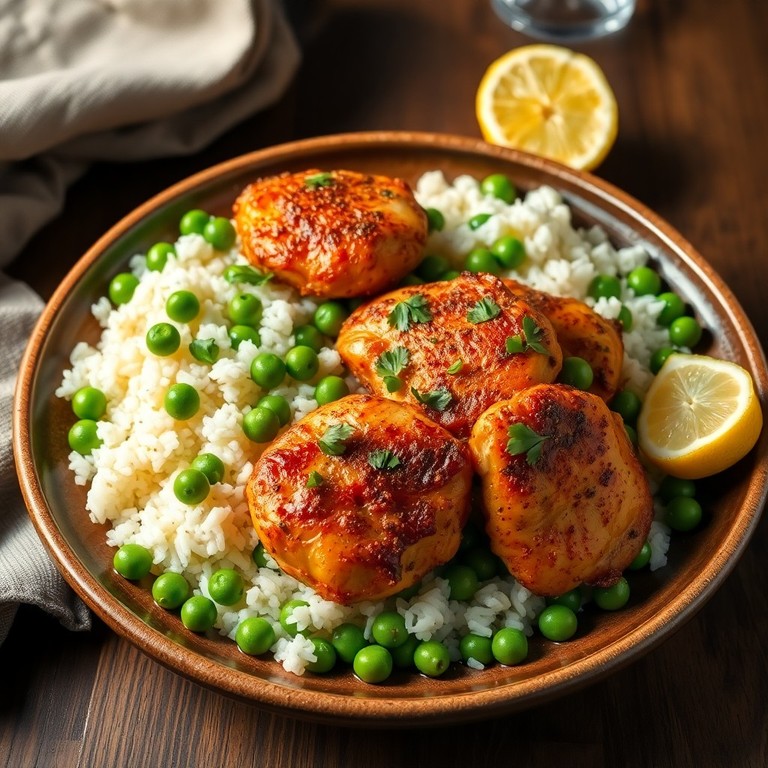Poulet épicé aux petits pois à la mode méditerranéenne