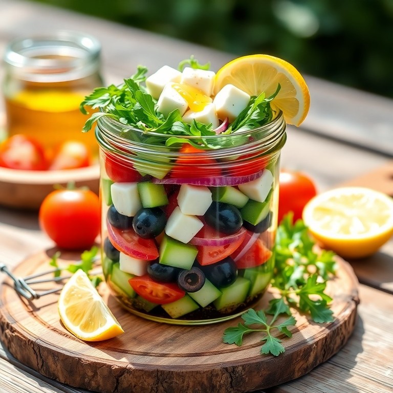 Frischer Mediterraner Schichtsalat im Weckglas