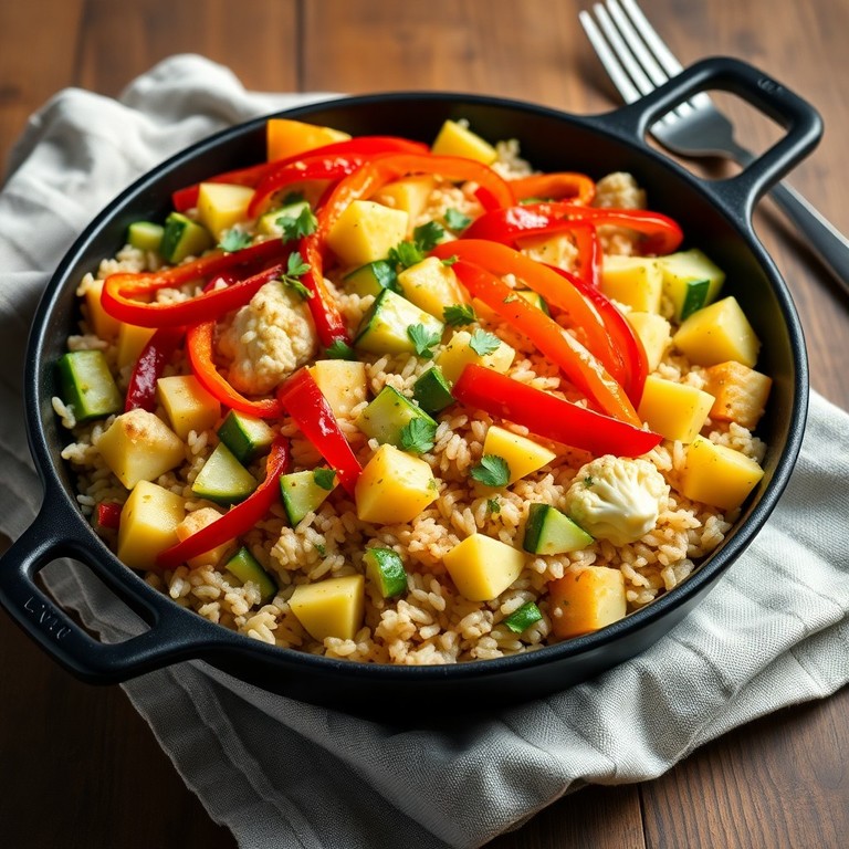 Gemüse-Reispfanne mit Paprika und Zucchini