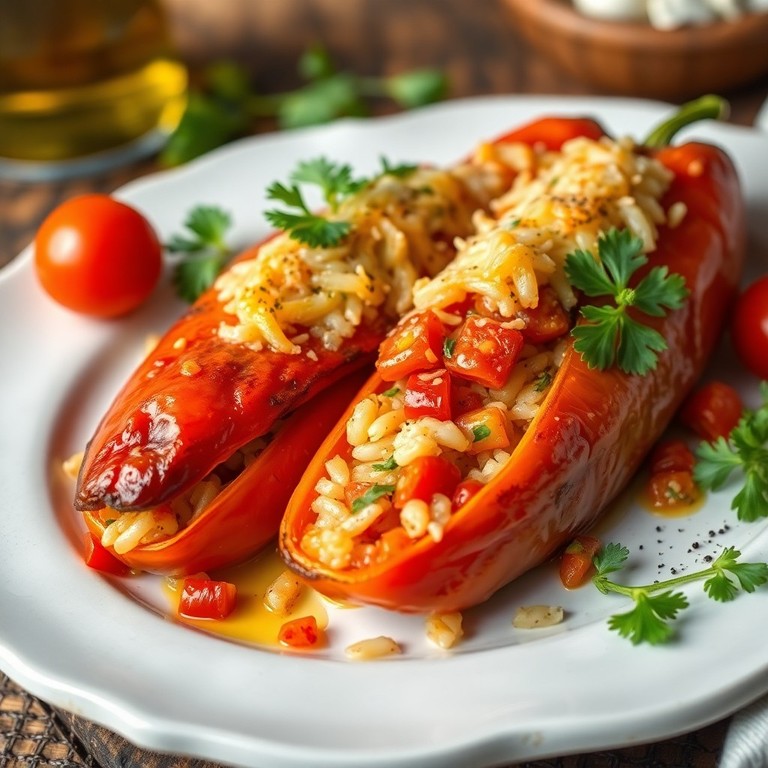 Poivrons Longs Farcis au Riz et Tomates