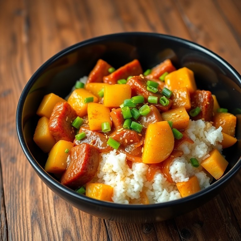 Salteado Asiático de Arroz, Papas y Salchicha