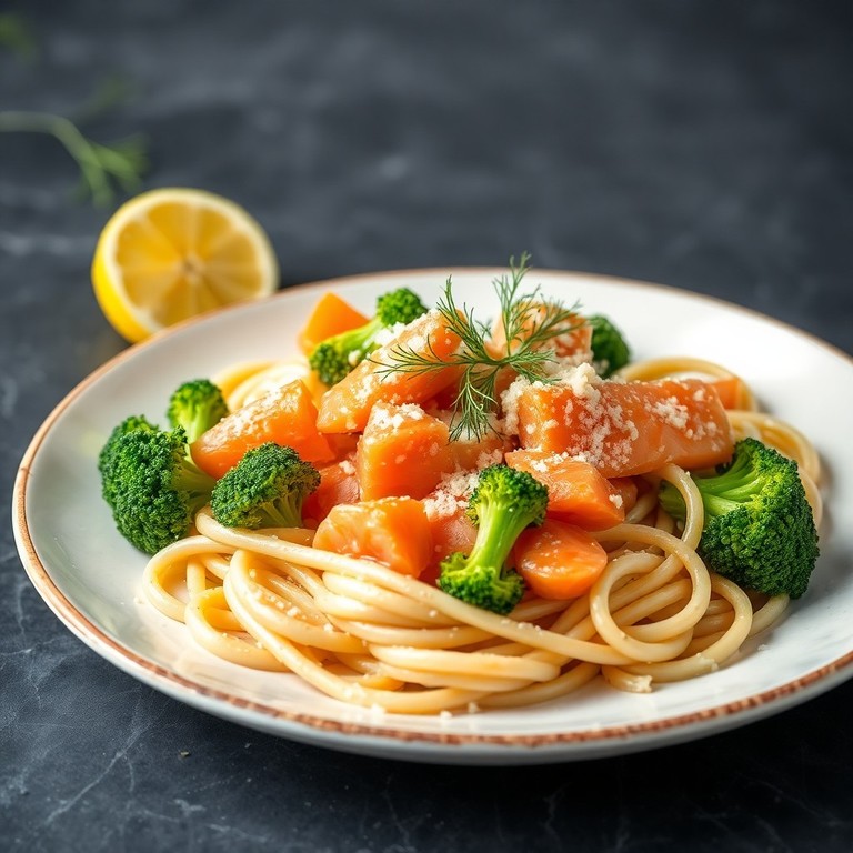 Romige Zalmpasta met Broccoli, Citroen en Extra Eiwitten (Low Calorie, High Protein)