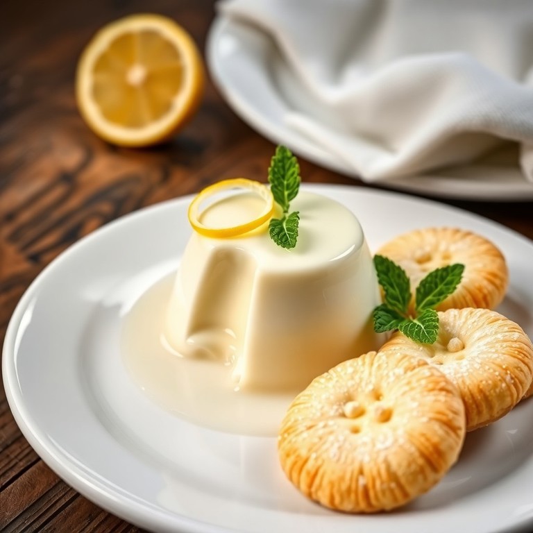 Лимонный Панна Котта с Блюдца Ванильных Бисквитов