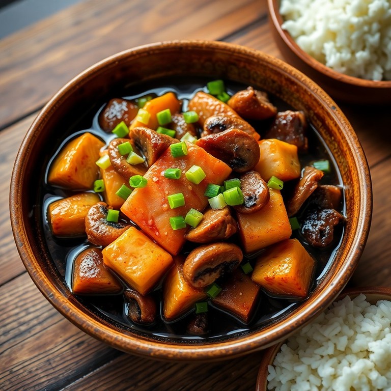 Guisado Asiático de Salmão, Carne e Cogumelos