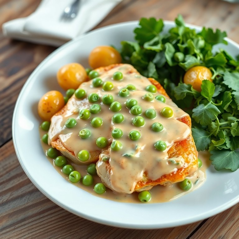 Poulet à la Crème et Petits Pois en Sauce Moutarde
