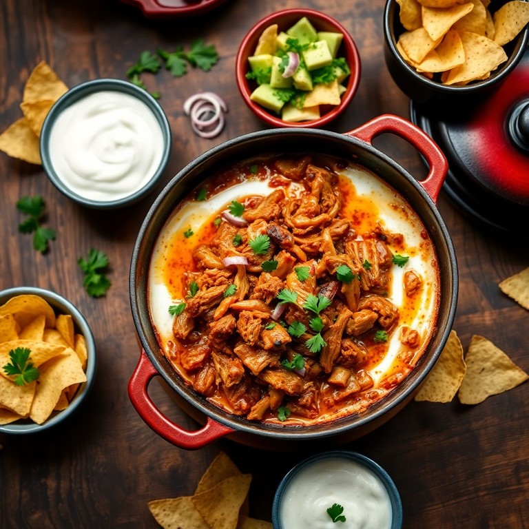 Dutch Oven BBQ Supermalse Schouderham Shred Dip met Guacamole en Frisse Witte Saus