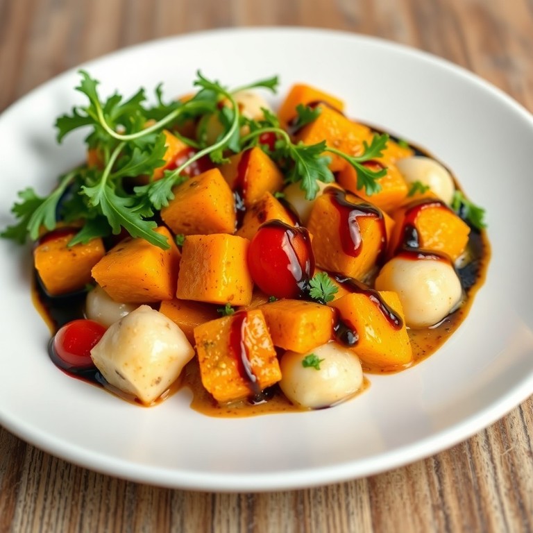 Geroosterde Pompoen en Tomaat Salade met Gnocchi en Balsamico Glazuur