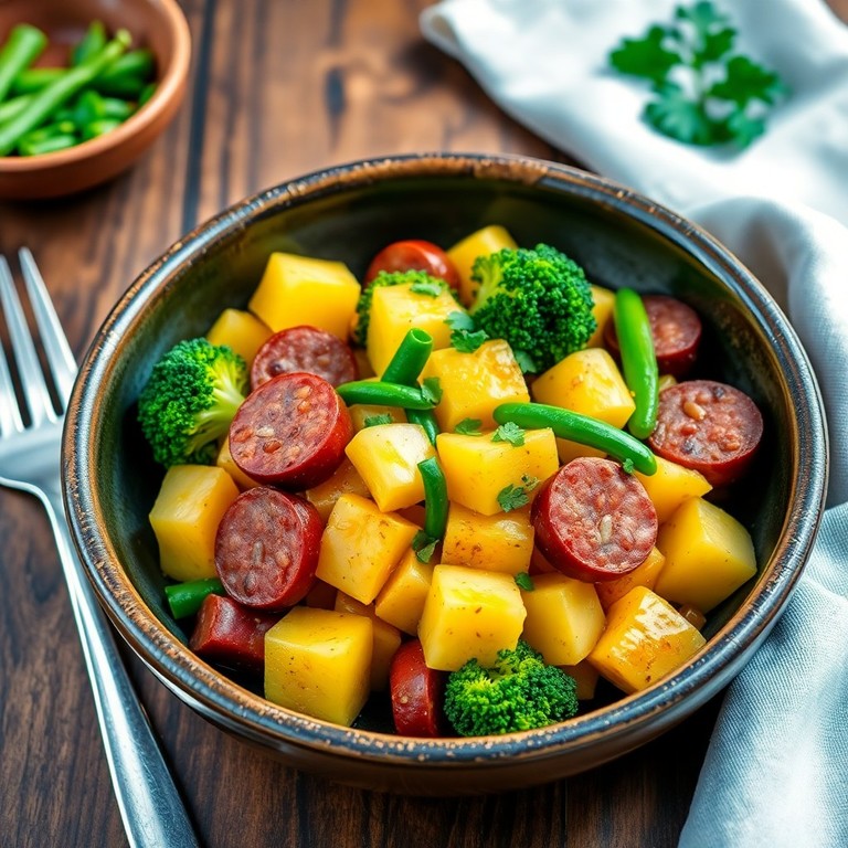 Refogado Brasileiro com Brócolis, Ervilha Torta e Linguiça