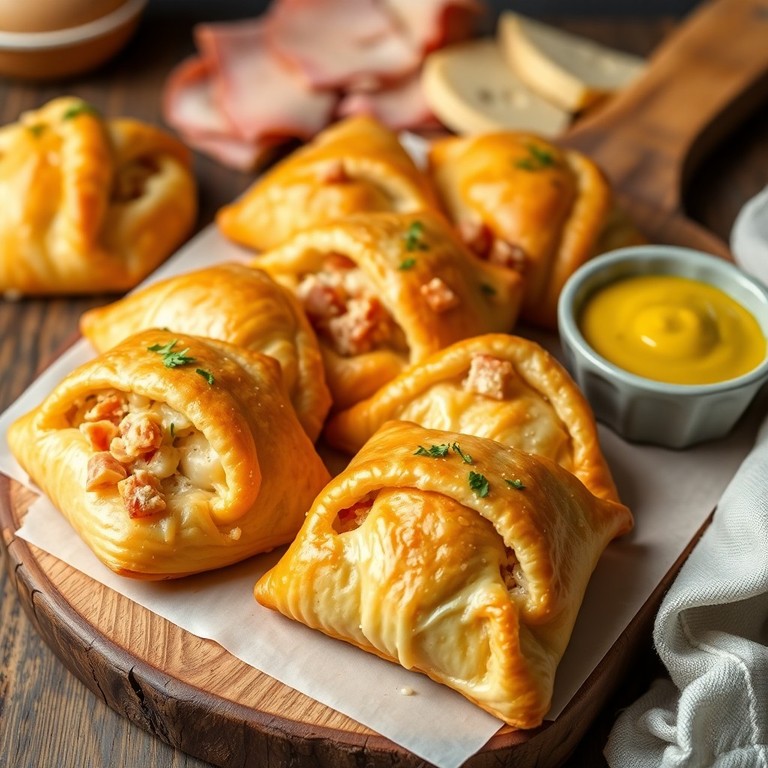 Gefüllte Blätterteigtaschen mit Schinken und Käse