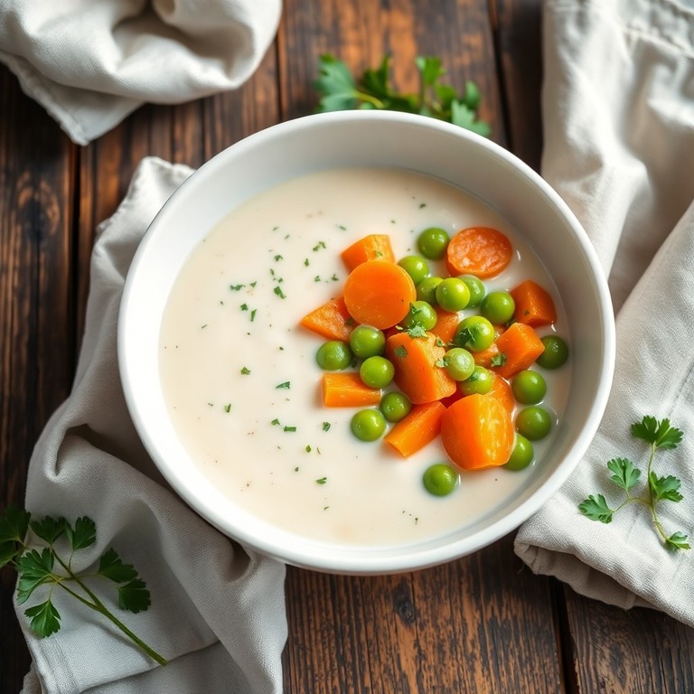 Cremiges Rahmgemüse mit Erbsen und Karotten