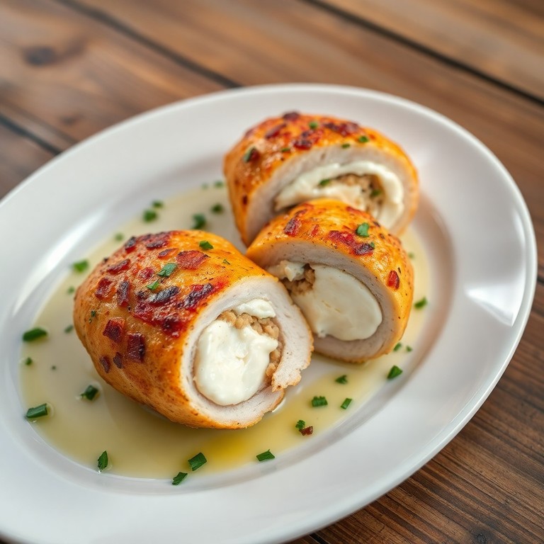Poulet Farci à la Crème, Lardons et Fromage