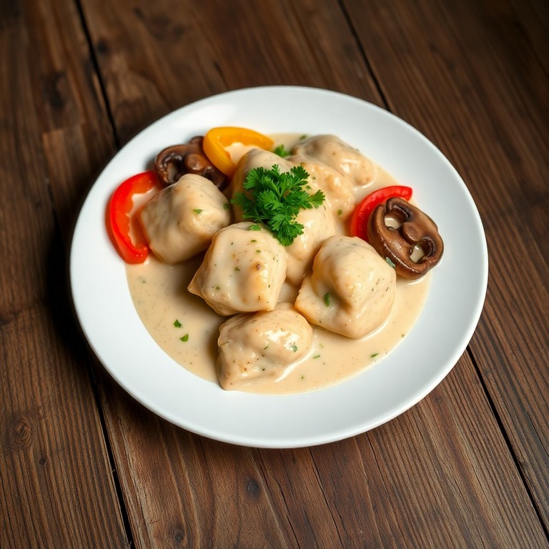 Frango Cremoso com Cogumelos e Pimentões