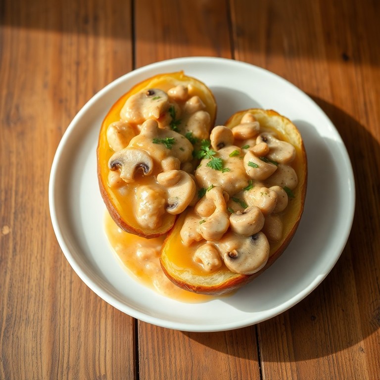 Batata Recheada com Strogonoff de Frango