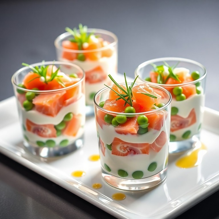 Verrines de Yaourt, Saumon et Petits Pois