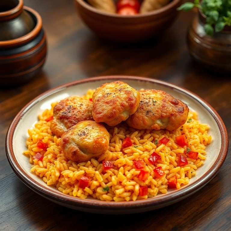 Knuspriges Hähnchen mit cremigem Paprikareis