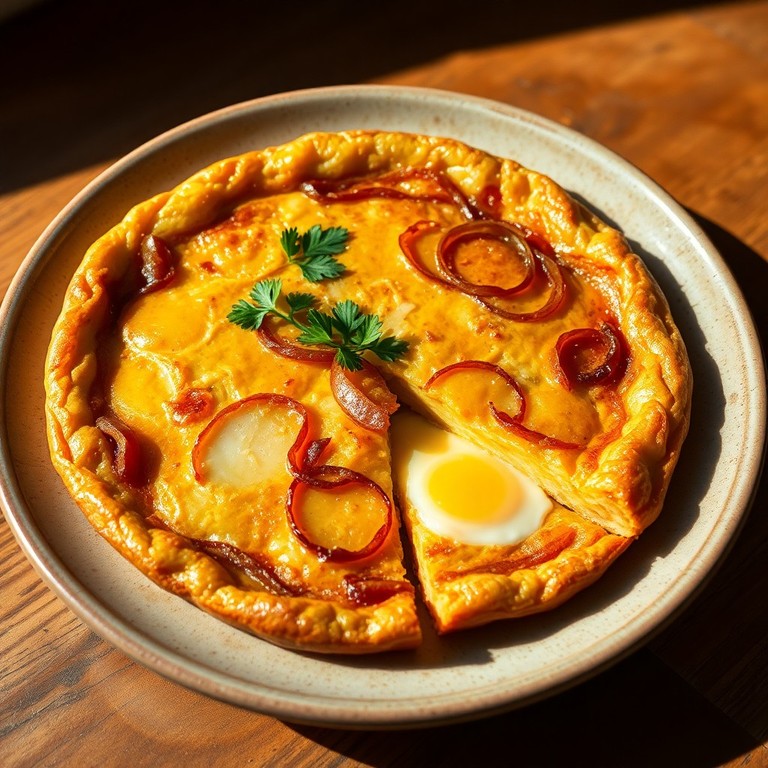 Tortilla de patatas al horno con cebolla caramelizada