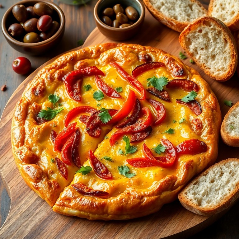 Tortilla de Patatas Estilo Tapas con Chorizo y Pimientos