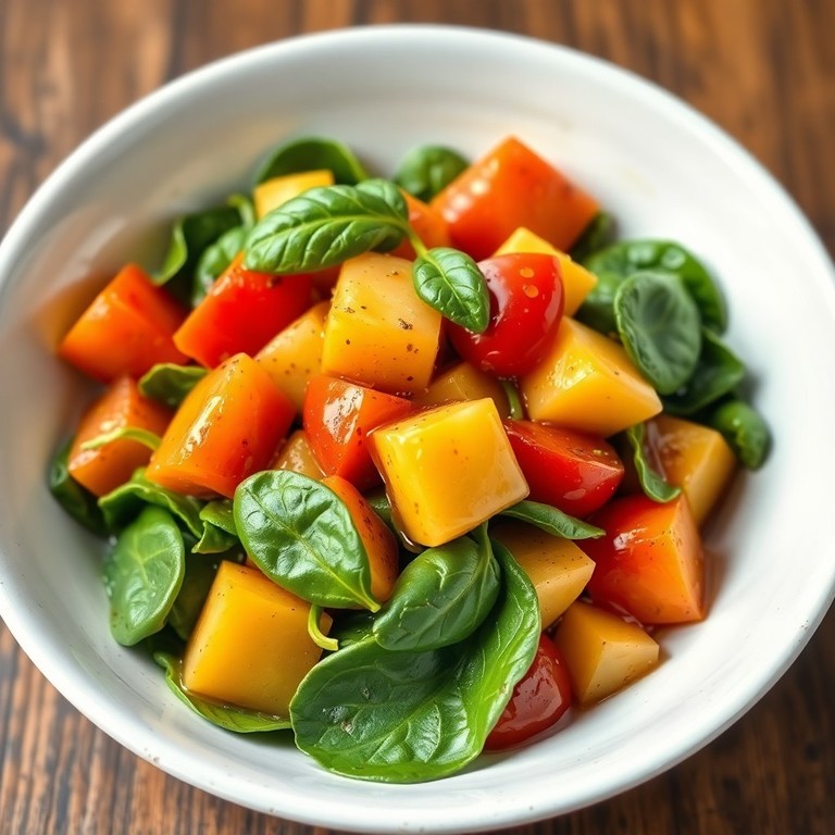 Salada Mediterrânea de Tomate, Batata e Espinafre