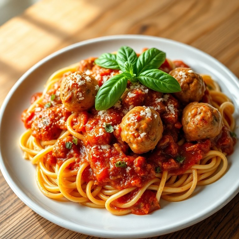 Итальянская паста с томатным соусом и мясными фрикадельками